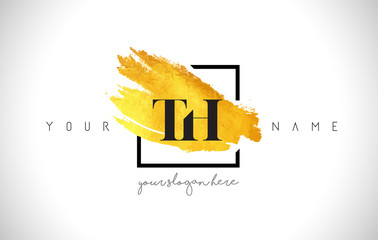 TH Golden Letter Logo Design with Creative Gold Brush Stroke © twindesigner