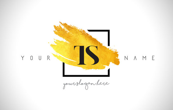 TS Golden Letter Logo Design with Creative Gold Brush Stroke