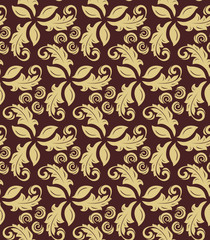 Floral golden ornament. Seamless abstract classic pattern with flowers