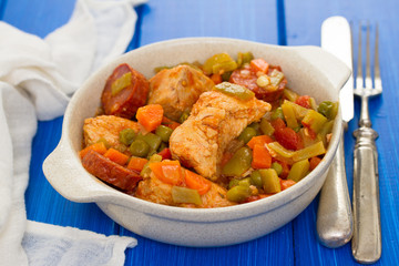 chicken stew with vegetables in dish