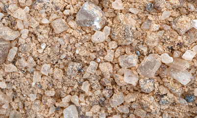 Very close view of road sand and salt mixture for winter safety.