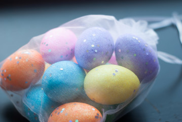 Decorative eggs in transparent bag.