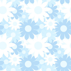 ガーリーでかわいい　大きな花柄のシームレスパターン　総柄　ブルー系　ベクター