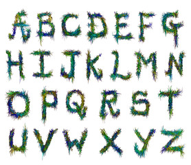 Root Branch Hand Style Alphabet in Green and Blue