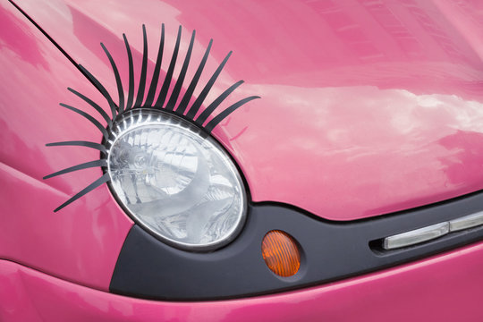 Pink Car With Eyelashes