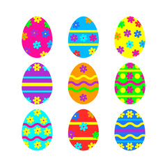 Easter eggs vector icon background. Flat style of colorful eggs with flowers. Vector illustration on white