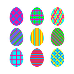Easter eggs vector icon background. Flat style of colorful eggs with strips. Vector illustration on white