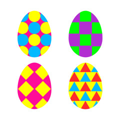 Easter eggs vector icon background. Flat style of colorful eggs with circle, triangle and square. Vector illustration on white