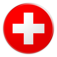 Switzerland Flag Button, News Concept Badge, 3d illustration on white background