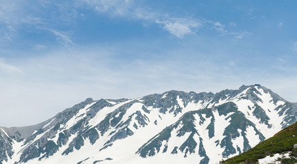 Fototapeta na wymiar Snow mountain at japan alps tateyama kurobe alpine route