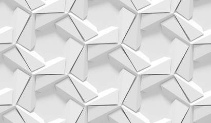 White shaded abstract geometric pattern. Origami paper style. 3D rendering background.