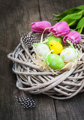 Easter eggs in a nest