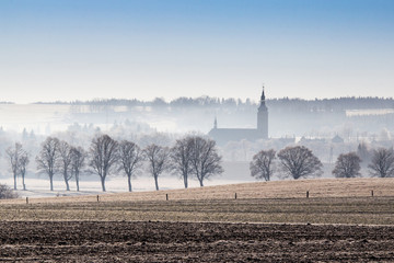 Monastery in fog