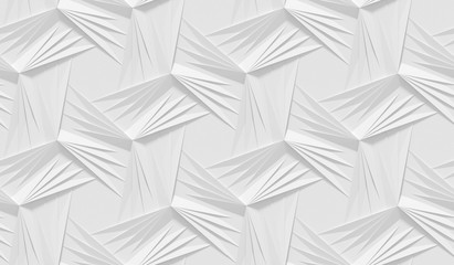 Fototapety  White shaded abstract geometric pattern. Origami paper style. 3D rendering background.