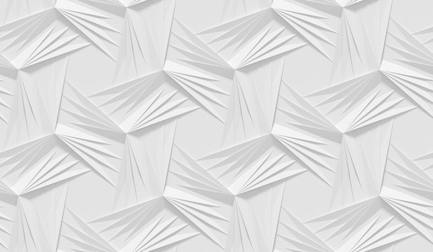 White shaded abstract geometric pattern. Origami paper style. 3D rendering background.
