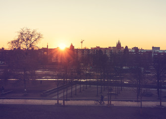 Fototapeta premium cityscape at berlin in the eve with warm sunlight