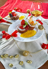 Cupcake with fresh fresh berries decoration on the table