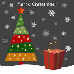 Christmas tree with gifts. Vector illustration. Happy New Year. Greeting card.
