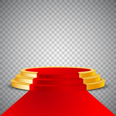 Gold round podium with red carpet, abstract background, vector, isolated