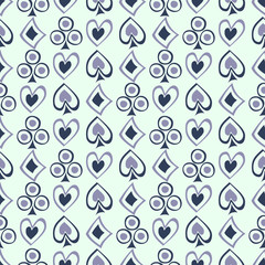 Seamless vector pattern with icons of playings cards. background with hand drawn symbols. Decorative repeat ornament. Series of Gaming and Gambling Seamless vector Patterns.