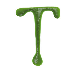Hand Drawn Liquid letter T Made in Wasabi Isolated on White Background 3d Rendering