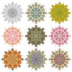 vector set mandala different color isolated on white background
