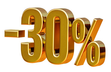 3d Gold 30 Percent Discount Sign