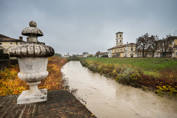 COLORNO, ITALY - NOVEMBER 06, 2016 - The Parma River in Colorno, Parma, Emilia Romagna, Italy