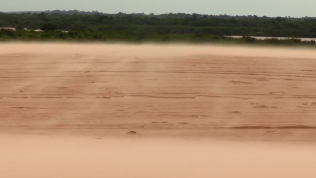Desert landscape. Sahara winds blowing sand. Arid and dry landscape of desert. Blowing sand in mountain dunes