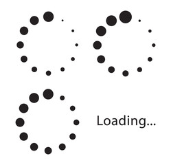 Circular loading sign, black isolated on white background, vector illustration.