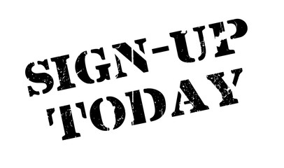 Sign-Up Today rubber stamp. Grunge design with dust scratches. Effects can be easily removed for a clean, crisp look. Color is easily changed.
