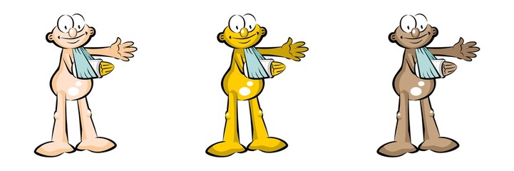 Multiracial Men with broken and plastered arms