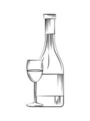 wine bottle and wineglass over white background. vector illustration