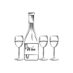 wine bottle with wineglasses over white background. vector illustration