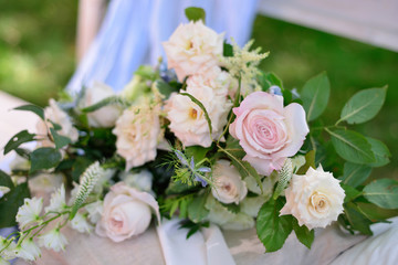 flower arrangement  with pink and white roses
