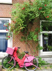 Fototapeta na wymiar Pink bicycle in Amsterdam