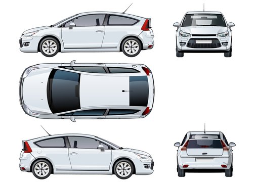 Vector car template isolated on white. Available EPS-10 vector format separated by groups and layers with transparency effects for one-click repaint