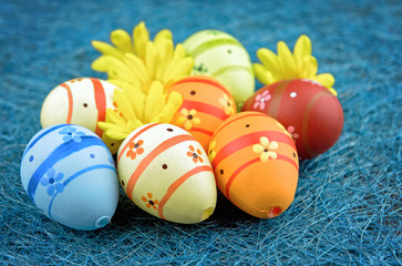 Decorated Easter eggs with copy space