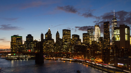 New York City Skyline Lights at Dusk