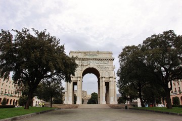 Fototapeta na wymiar Triumphal arch Arco della Vittoria, italian architecture, Genoa, Liguria