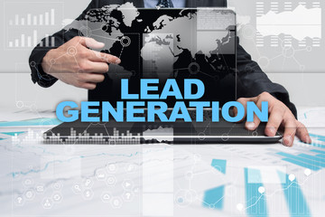 Businessman presenting lead generation concept.