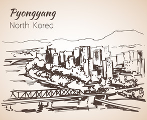 Fototapeta premium Pyongyang city sketch. North Korea.