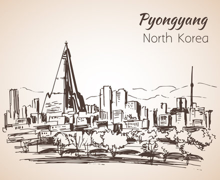 Pyongyang city sketch. North Korea.