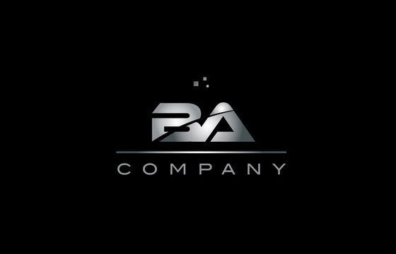 ba b a  silver grey metal metallic alphabet letter logo icon template