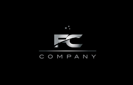 fc f c  silver grey metal metallic alphabet letter logo icon template