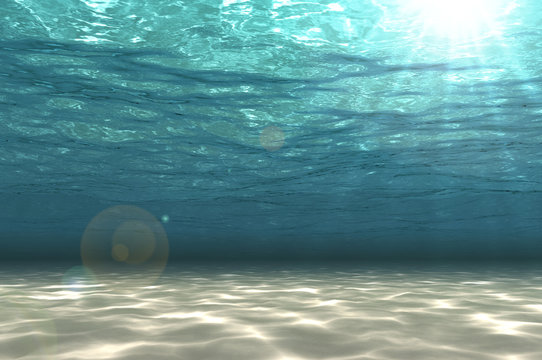 Abstract undersea background, white sand with sun ray for your design. Digital generating image.