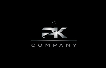 pk p k  silver grey metal metallic alphabet letter logo icon template - obrazy, fototapety, plakaty