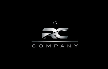rc r c  silver grey metal metallic alphabet letter logo icon template