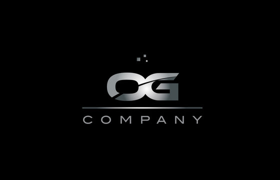 og o g  silver grey metal metallic alphabet letter logo icon template