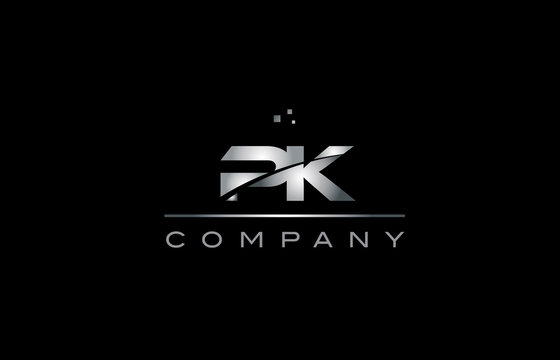 pk p k  silver grey metal metallic alphabet letter logo icon template